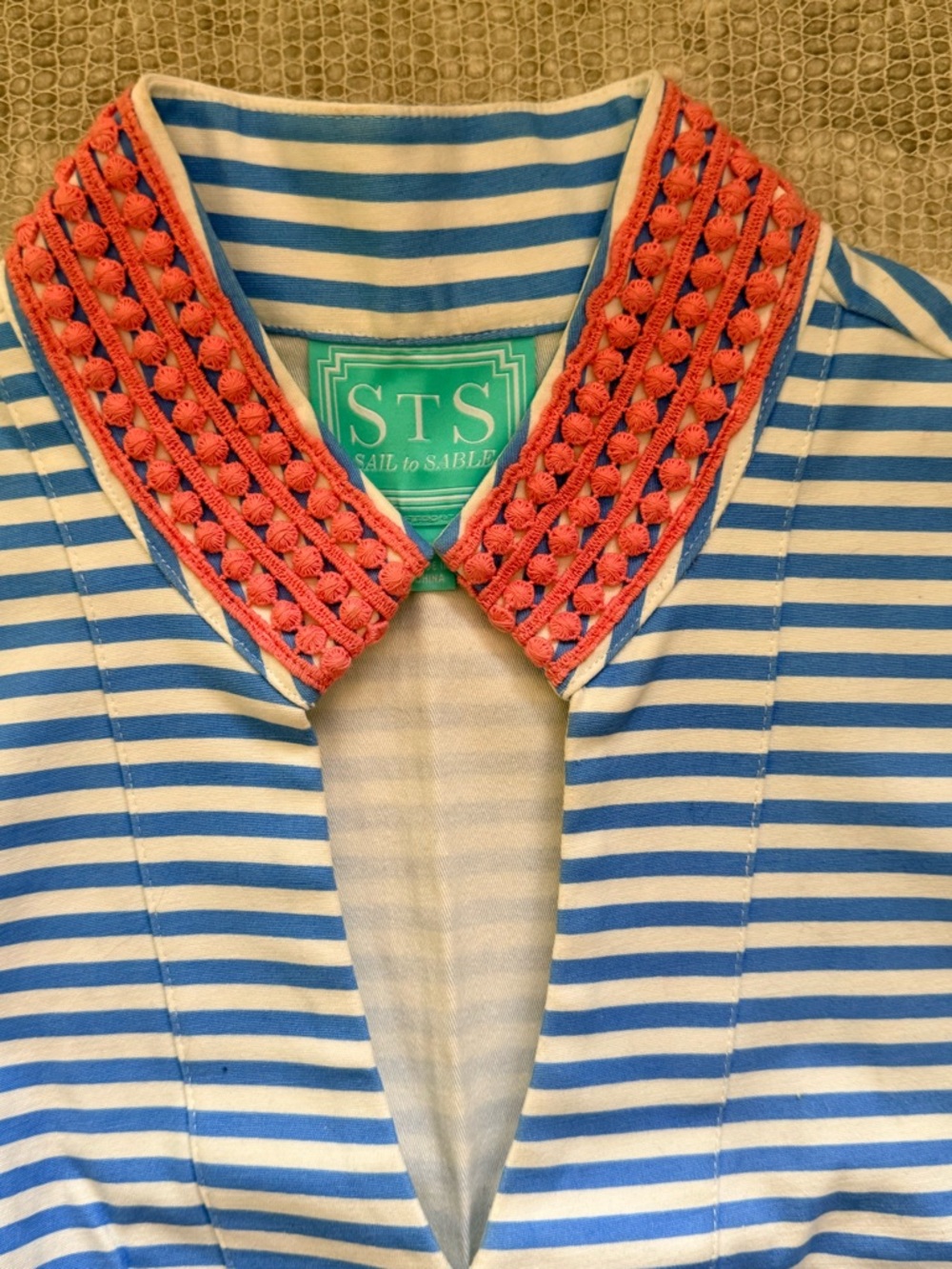 Sail to Sable Small Blue & White Striped Sleeveless Dress with Pink Trim-NWOT - Picture 2 of 6